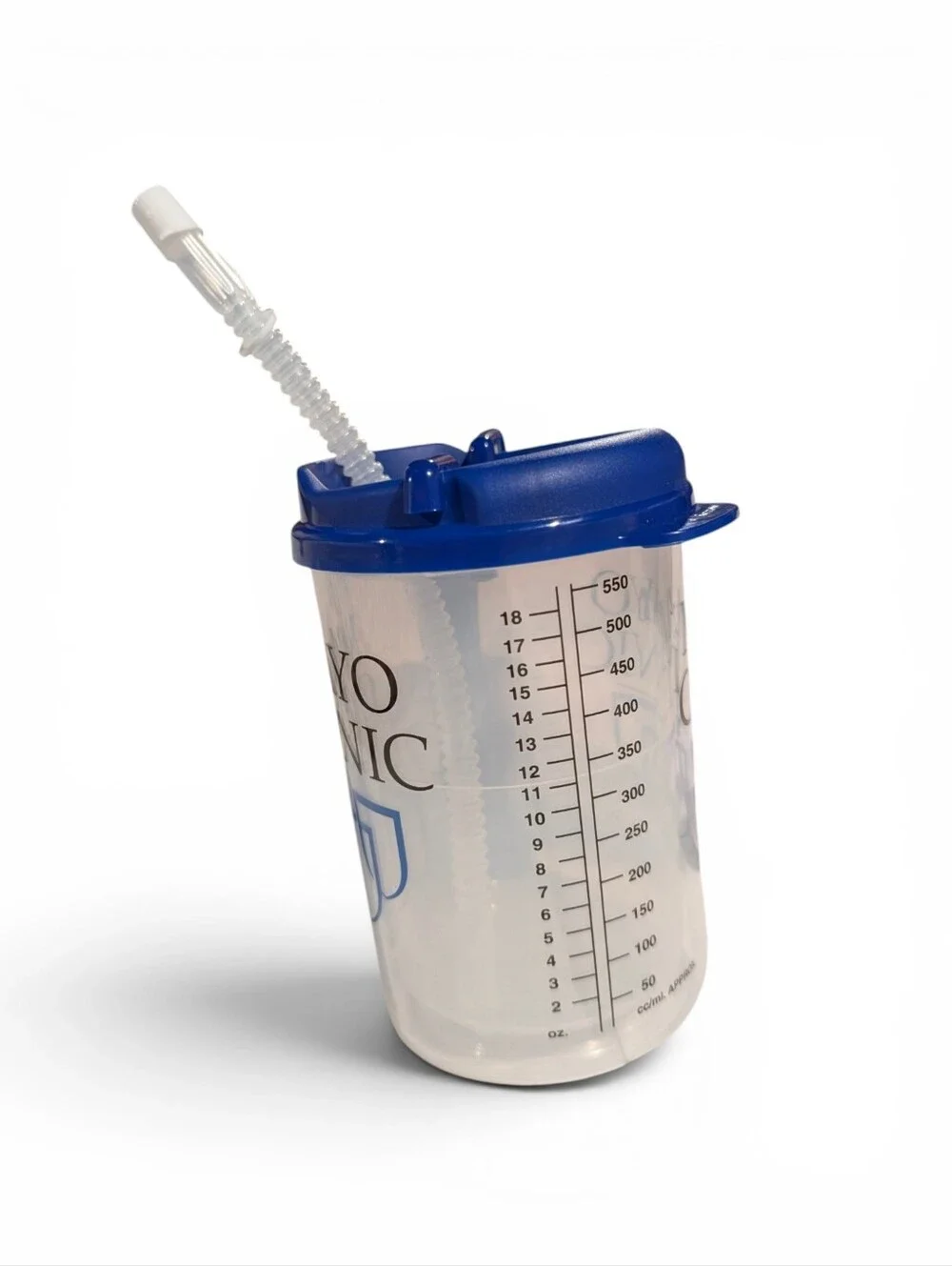 MAYO CLINIC 18oz Blue Travel Water Cup Lid Straw Mug